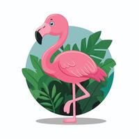 Cartoon Pink flamingo on an isolated white background. vector