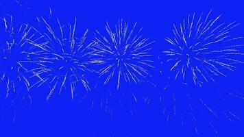 Abstract Real Firework on blue screen chroma key background, 4th of July independence day and new year eve 2024 concept. High quality 4k chromakey slow motion cinematic video