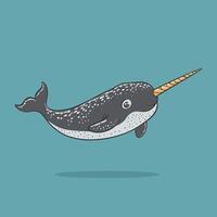 Cute and adorable cartoon narwhal white background vector