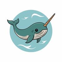 Cute and adorable cartoon narwhal white background vector