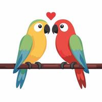 Cute lovebirds couple standing on a tree branch white background vector