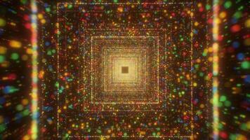 A corridor of bright squares. Motion. Black footage on which bright squares move forward around bright small particles. video