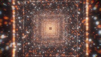 fyrkant tunnel med paljetter. rörelse. trafik i tunnel med massa av färgrik parkering fläckar. skön Plats tunnel med lysande partiklar video