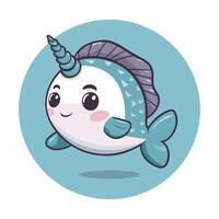 Cute and adorable cartoon narwhal white background vector