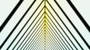 Hypnotic tunnel with neon triangles. Design. Moving triangular tunnel with stripes. Neon cyber tunnel of triangular lines video
