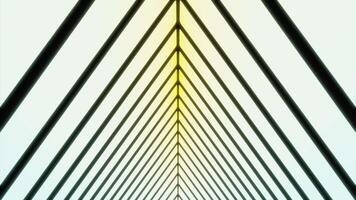Hypnotic tunnel with neon triangles. Design. Moving triangular tunnel with stripes. Neon cyber tunnel of triangular lines video