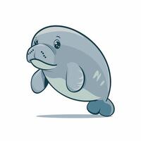 Cute cartoon manatee isolated on white background. Hand drawn illustration of Sea cow. vector