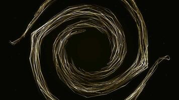 Rotating spiral of tangled lines. Animation. Swirling straw lines in spirals on black background. Animation of confused thoughts in linear spiral video