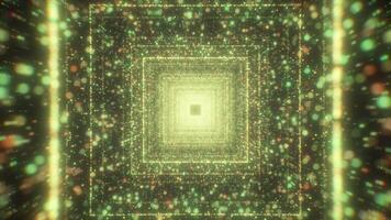 Square corridor with glowing particles. Motion. Cosmic corridor with shimmering particles. Square virtual tunnel with lots of glitter video