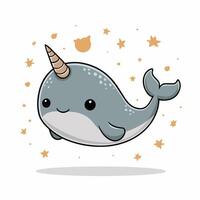 Cute and adorable cartoon narwhal white background vector