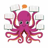 Octopus Cartoon Character Illustration Isolated on White Background vector