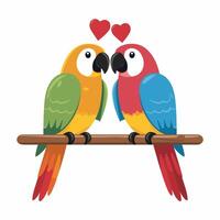 Cute lovebirds couple standing on a tree branch white background vector