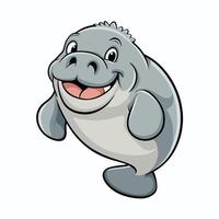 Cute cartoon manatee isolated on white background. Hand drawn illustration of Sea cow. vector
