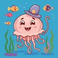 Cute Jellyfish Illustration on White background vector