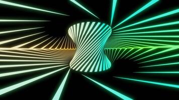 A huge luminous spring. Design. A bright futage on which a large spring is spinning with illuminated rays around in abstraction. video