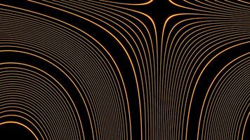 Curved lines are distorted in computer space. Design. Neon curved lines are distorted with effect of screen glitch. Linear glitch effect on screen of lines on black background video
