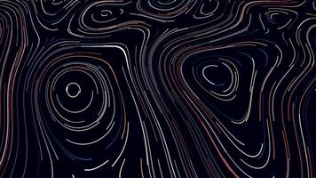 Round pattern of lines in relief style. Motion. Beautiful neon lines move in circular orbits on black background. Cartographic or relief pattern of circles and lines video