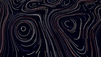 il giro modello di Linee nel sollievo stile. movimento. bellissimo neon Linee mossa nel circolare orbite su nero sfondo. cartografico o sollievo modello di cerchi e Linee video