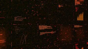 Black background. Animation. A bright program of orange-colored mathematical graphs written on a dark background. video