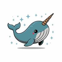 Cute and adorable cartoon narwhal white background vector