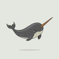 Cute and adorable cartoon narwhal white background vector