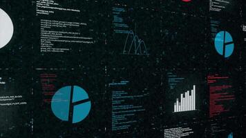 elettronico sommario con diagrammi e tavoli. animazione. virtuale tavolo con grafici per attività commerciale. attività commerciale riassunti e programma testi video