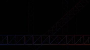 Dark background. Design.Bright buildings in abstraction move in different angles. video