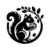 Squirrel logo. Squirrel with acorn silhouette icon on white background vector