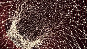 Moving tunnel from grid. Design. Tunnel made of grid with dots. Twisted tunnel from neural network with dots. Movement through funnel of many network weaves video