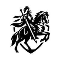 equestrian knight logo design. Horse warrior logo. war horse silhouette vector