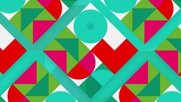 Bright and colorful figures move in retro style. Motion. Beautiful animation with moving geometric shapes. Motion design in style of 80s video