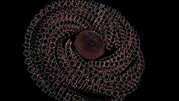Metall oder Ron Kette ungewöhnlich Spinnen Zahl isoliert auf ein schwarz Hintergrund. Design. abstrakt metallisch rotierend und Verdrehen Form, nahtlos Schleife. video
