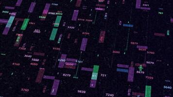 verticalmente fluindo geométrico formas e diferente dígitos, desatado laço. animação. conceito do artificial inteligência, dados análise processo. video