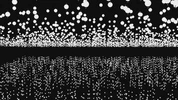 abstract wit wolk van bollen vloeiende met de reflectie Aan een zwart achtergrond. ontwerp. eindeloos aantal stuks van kleurrijk cirkels creëren horizontaal stromen, naadloos lus, monochroom. video