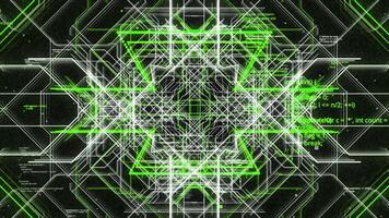 Artificial intelligence creating connections of white and green colors, seamless loop. Animation. Abstract code lines among moving green and white stripes. video