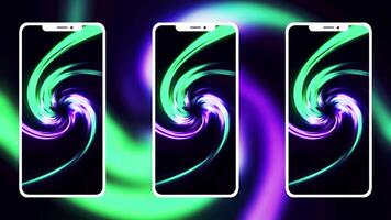 Abstract smartphones with colorful rotating spiral. Motion. Presentation of new high quality smartphones, concept of modern technologies and design. video