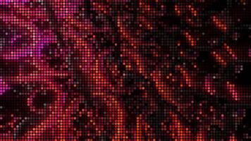 Pixelated shimmering background with red rows of glowing circles with 3d effect. Design. Shiny round jewelry in techno digital movement, relaxing seamless loop motion. video