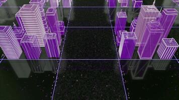 abstrakt färgrik konstruktioner av en färgrik stad 3d layout. animation. flygande ovan skyskrapor och byggnader av en digital stad. video