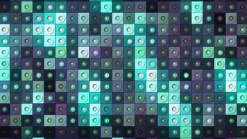 kleurrijk knippert rechthoeken in blauw en Purper tonen, naadloos lus. beweging. klein ronde dots in de centrum van elk vierkant. video