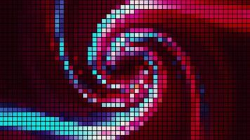 Abstract colorful background with many rows of tiny squares and a moving whirlwind. Motion. Rotating flowing and twisting light stripes, seamless loop. video