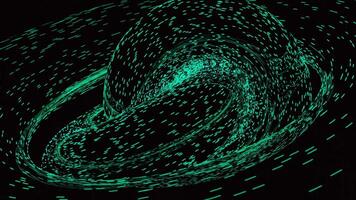 Outer space spinning and twisting object of colorful tiny particles. Design. Bending and moving space dust on a black background, seamless loop. video