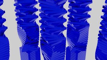 Abstract towers formed by the tiles spinning with the spiral effect. Design. Vertical spinning and whirling blue pillars on a white background. video