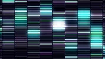 Horizontal flashing purple and blue stripes divided into same size short segments. Motion. Seamless loop hypnotic blinking neon lines. video