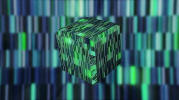 Digital visualization of the Pandora's box opening and releasing the curses. Motion. Glowing cube of shimmering tiles on colorful rays background. video