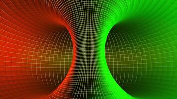 geometrisch Modell- von schwarz Loch. Design. 3d Modell- von räumlich Trichter im Cyberspace. Innerhalb Torus mit bunt Netz. rotierend Trichter im Digital Modell- von zyklisch Universum video