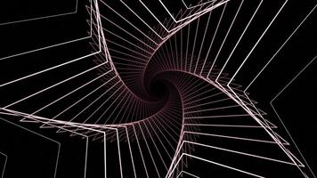 zwart achtergrond. ontwerp. een reusachtig rooster van licht driehoeken componeren een web componeert een tunnel in abstractie en beweegt van de binnen. video