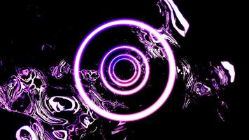 flygande snabb genom de digital neon lysande tunnel på en svart bakgrund, sömlös slinga. design. begrepp av energi, hypnotisk flygande ringar. video