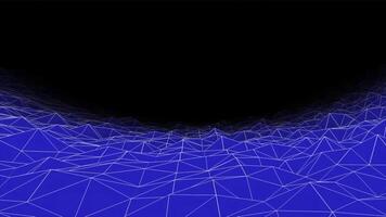 Animation of mesh virtual surface. Animation. 3D mesh surface with irregularities. Moving virtual road in retro style on black background video