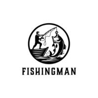 fishing sport logo Illustration with Big fish, Fishing man with big fish vector