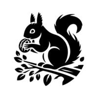 Squirrel logo. Squirrel with acorn silhouette icon on white background vector